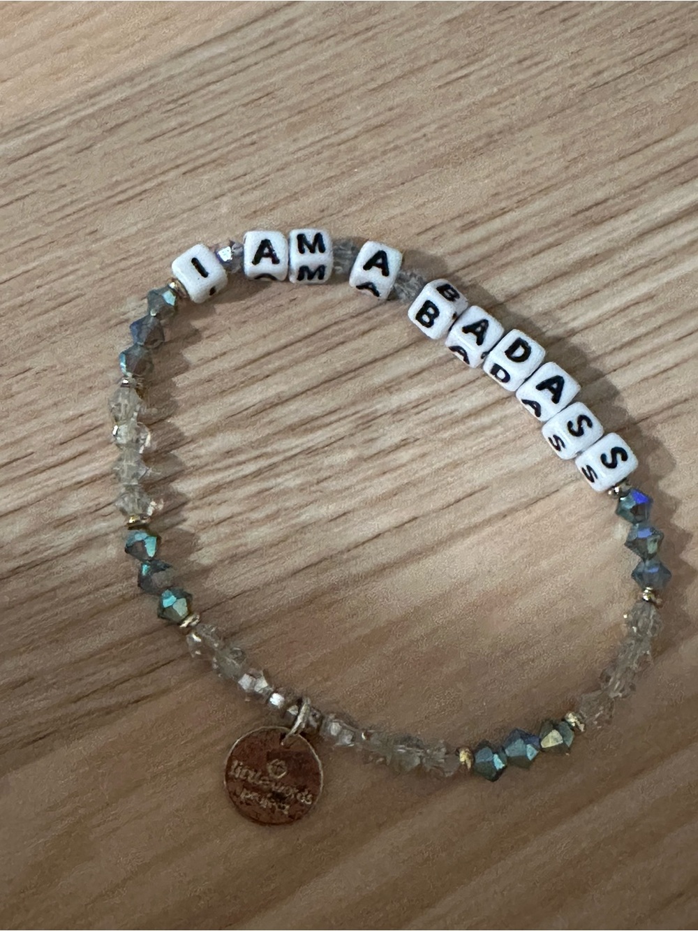 I AM A BADASS Beaded Bracelet with Charm - Crystal and White Letter Beads